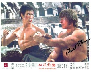 Chuck Norris Signed Bruce Lee Martial Arts Battle 8x10 W/ Way Of The Dragon