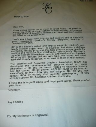 Ray Charles Rare Signed Letter In Braille Georgia On My Mind