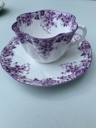Shelley Dainty Mauvr Purple Floral Tea Cup And Saucer Bone China