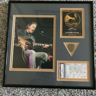 Neil Young Guitar Pick/ticket Stub/vip Sticker From 1999 Solo Tour Framed