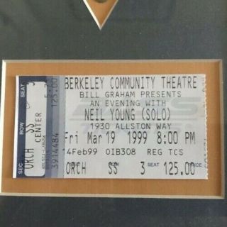 Neil Young Guitar Pick/Ticket Stub/VIP Sticker from 1999 Solo Tour Framed 4