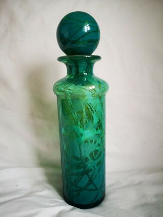 Vintage Mdina Signed Glass Bottle Decanter Stopper Blue/green