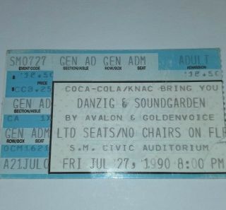Danzig Chris Cornell Soundgarden Ticket Stub 1990 Metal Rock Blade Lp Cd 45 7 "