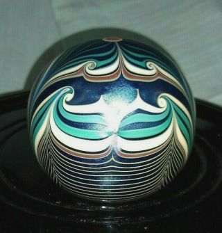 Orient& Flume Iridescent Pulled Feather Paperweight Art Glass Signed 140 Jn 1979