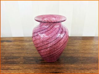 Vintage Fratelli Toso Pink Glass Vase Sommerso Cased Large Murano Stripe Crystal