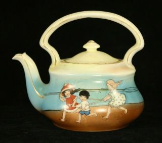 Antique Royal Bayreuth Beach Games Scene Teapot With Lid - Child 