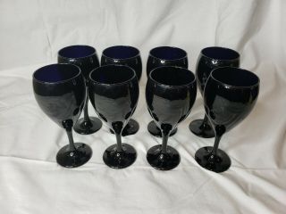 Mikasa Elite Black Water/wine Goblets,  Set Of 8,  9 " Tall,  2 5/8 " Wide Vintage