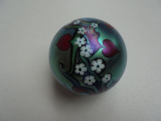 Orient & Flume 1981 Art Glass Paperweight Flowers & Hanging Hearts