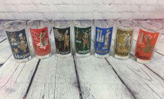7 Vintage Libbey Cities Of The World Glass Tumblers - 5.  5 " T Athens Havana Rome