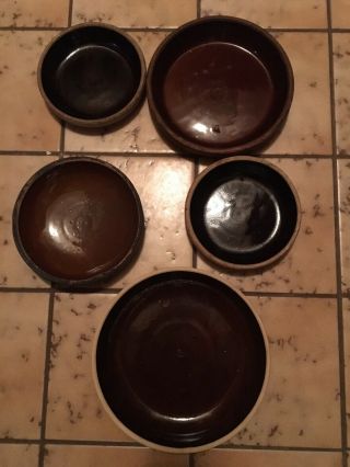 Vintage / Antique Stoneware Pie Plates Brown Glaze 5 Pie Plates