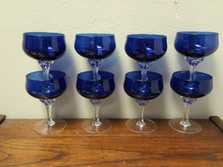 Set Of 8 Sasaki Crystal Coronation Cobalt Blue - - 5 " Champagne/sherbet