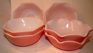 Vtg Hazel Atlas Pink Crinoline Ripple Bowls Set Of 6