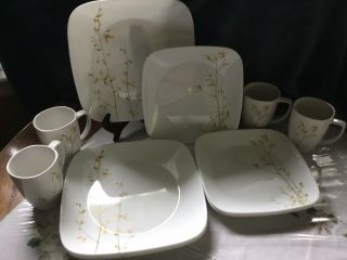 Set Of 12 Corning Corelle Coordinates Porcelain Kobe Squared Plates &coffee Mugs