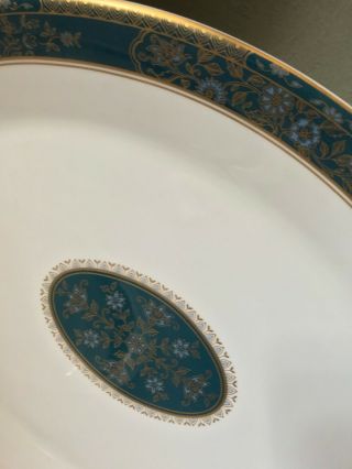 Royal Doulton Carlyle Teal Blue White and Gold Oval Platter and Serving Bowl 8