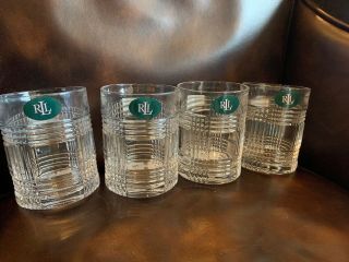 4 Ralph Lauren Crystal Glen Plaid Double Old Fashioned Glasses Nwt