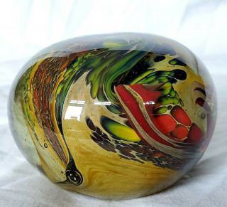 Vintage Cased Studio Art Glass Paperweight Signed Slater Swirling Colors