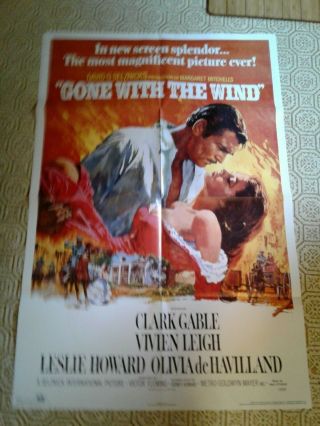 Gone With The Wind Clark Gable Vivien Leigh One 1 Sheet Movie Poster