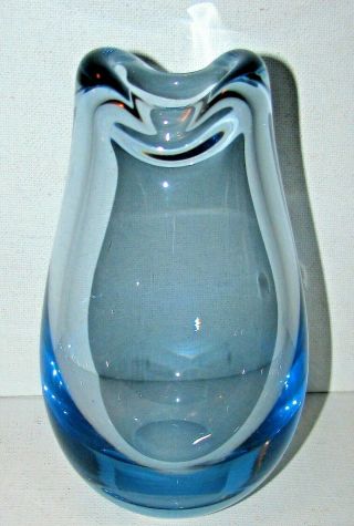 Holmegaard Denmark Blue Cod Mouth Glass Vase Signed By Artist Per Lutken