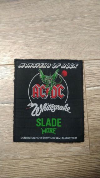 Monsters Of Rock 1981 Patch,  Vintage,  Collectable,  Rare,  Acdc,  Whitesnake,  Slade