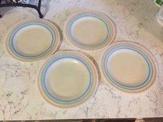 4 Macbeth - Evans Glass Petalware 9 " Dishes White Blue & Pink Stripe