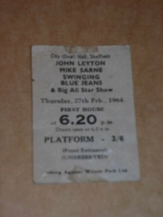 Big All Star Show 1964 Sheffield City Hall Concert Ticket (rolling Stones)