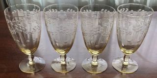 Antique Standard Yellow Depression Glass Cut 136 Water Goblet Stem Vintage 6”