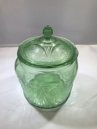 Royal Lace Depression Glass Green Cookie Jar With Lid