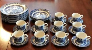Churchill Blue Willow Plates Bowls Cups 36 Piece Dinnerware Set,  Made In England