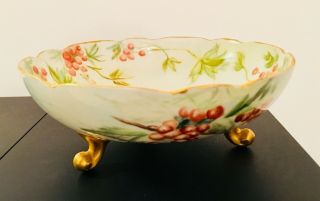 Vintage Ak France Porcelian Footed Berry Bowl {signed Mr}