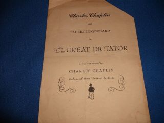 Rare 1940 The Great Dictator Charlie Chaplin Movie Program