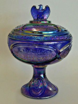 Vintage Fenton Footed Bowl With Lid Bicentennial 1776 - 1976 Blue 11 Inches Tall