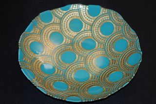 Murano Italian Art Glass Plate - Large - Blue & Gold Concentric Circles Design
