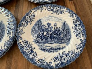 Set Of 8 Johnson Brothers England Coaching Scenes Blue Dinner Plate 9 7/8 "