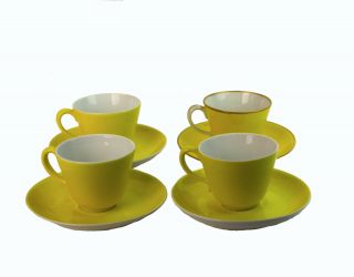Set Of 4 Vintage Richard Ginori Italy Demitasse Espresso Yellow Cups & Saucers
