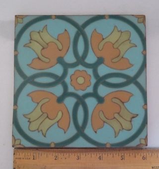 Van Briggle Colorado Art Pottery 6 " Tile,  Matte Glaze Arts & Crafts Tulip Design