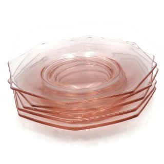 5 Vintage Estate Pink Depression Glass Octagon Luncheon Plates 8.  25 Inch 2