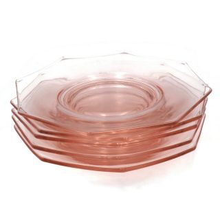 5 Vintage Estate Pink Depression Glass Octagon Luncheon Plates 8.  25 Inch 3