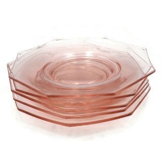 5 Vintage Estate Pink Depression Glass Octagon Luncheon Plates 8.  25 Inch 4