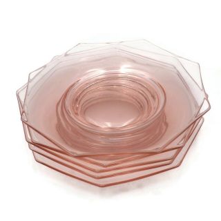 5 Vintage Estate Pink Depression Glass Octagon Luncheon Plates 8.  25 Inch 5