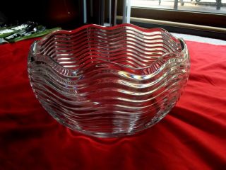 Antique Punch Bowl Clear Glass Duncan & Miller Caribbean Wavy Horizontal Lines