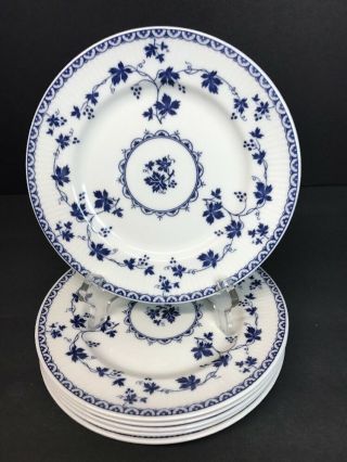 Vtg Royal Doulton England Yorktown White & Blue Pattern Salad Plate Set Of 6