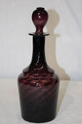 Vintage Hand Blown Amethyst Purple Swirl Glass 12 " Decanter Bottle