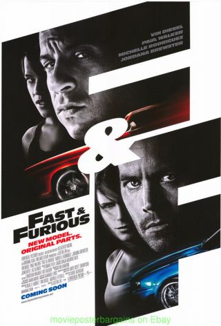 Fast And The Furious 4 Movie Poster Ds 27x40 Rare International Ver.  Paul Walker