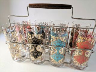 Mid Century Gold Cocktail Highball Glasses With Caddy Briard,  Libby,  Culver (8)