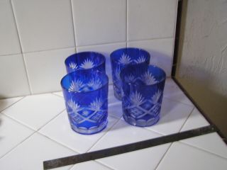 Vintage Bohemian Blue Etched Glass Set Of 4 Glass Goblet Goblets