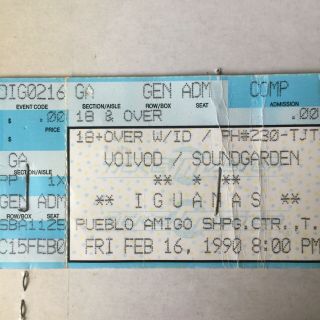 Soundgarden / Voivod Ticket Stub 1990 In Tijuana.  & Rare