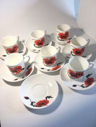 15 Piece Set Wedgwood Cornpoppy Mugs Cups And Saucers - Susie Cooper Designed