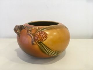 Roseville Art Pottery Antique Pinecone 278 4 Bowl Vase Brown