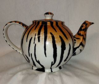 Paul Cardew Tiger Teapot 38 Oz Stripped Animal Print On Exterior