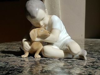 Vintage B & G Bing & Grondahl Porcelain Boy Hugging Dachshund Dog 1951 Figurine